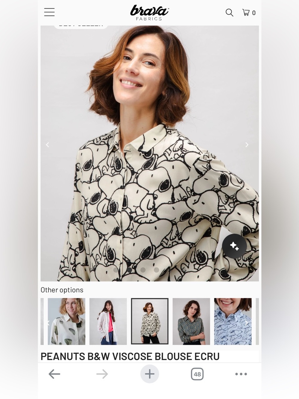 Brava Fabrics PEANUTS B&W BLOUSE - Picture 2 of 7
